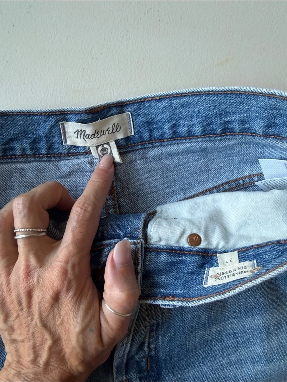 Madewell high rise long denim shorts